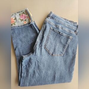 Embroidered Cuff Classic Blue Women's Jeans By Stitch Star Sz 14